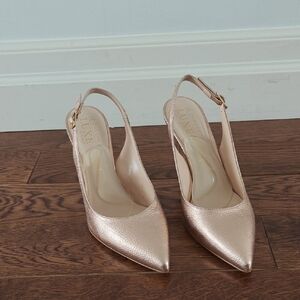 Genuine Leather Metallic Slingback Pumps in Rose Gold - Women Size 37